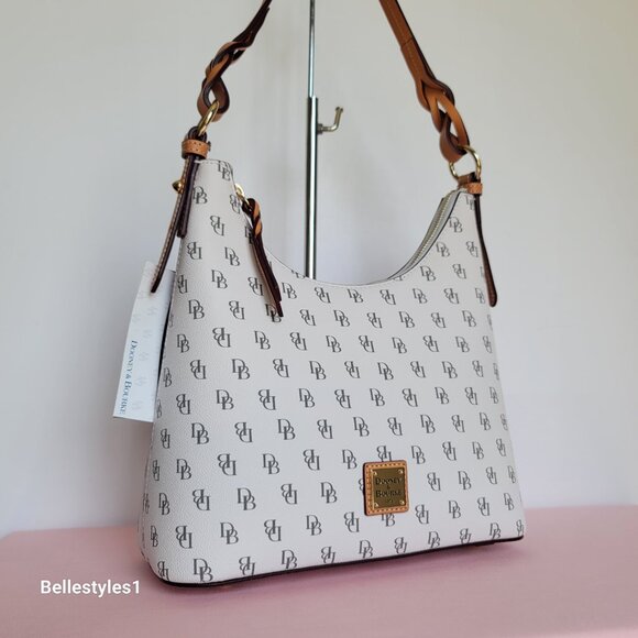 DOONEY & BOURKE Bryce Signature Logo Print Coated Fabric Hobo Bag- Bone color⭐ - Picture 4 of 16